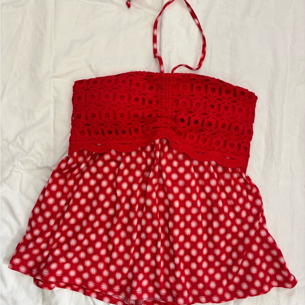 No Boundaries Red and White women’s halter tube top